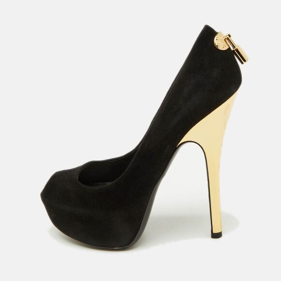 Louis Vuitton Black Suede Oh Really! Platform Peep Toe Pumps Size 35